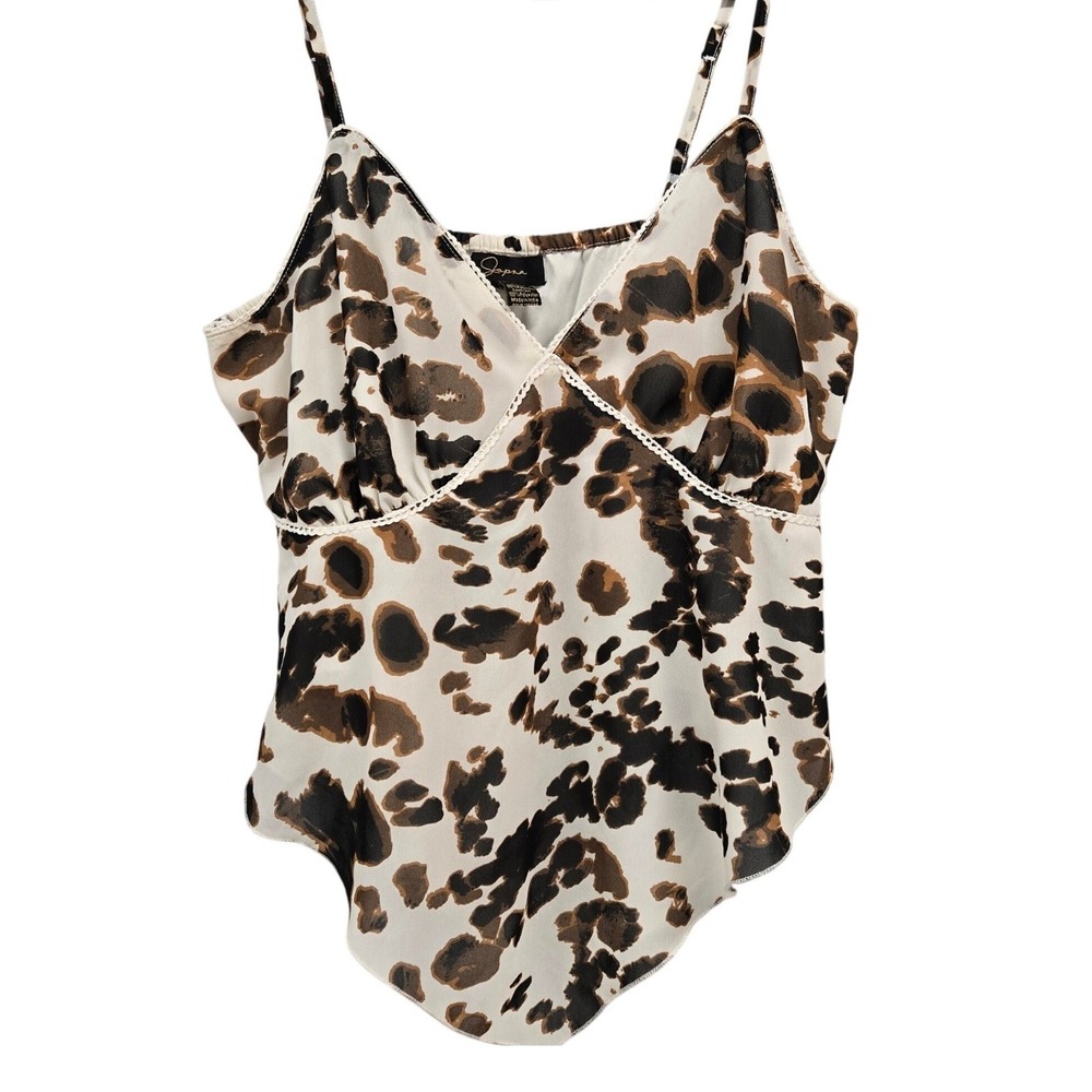 Japna Womens Animal Print Camisole‎ V-Neck Handkerchief Hem Top Brown Black L